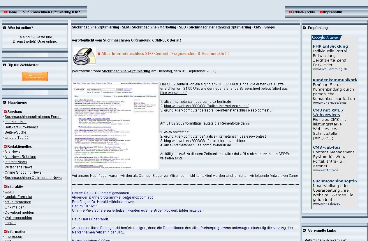 Einkauf-Shopping.de - Shopping Infos & Shopping Tipps | Alice Internetanschluss SEO Contest - seriser Ausgang?