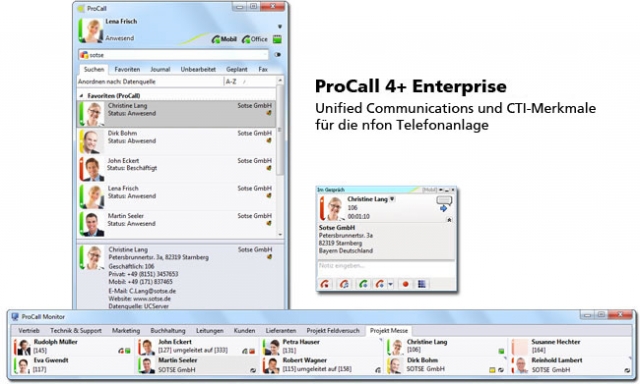 News - Central: ProCall 4+ Enterprise: Unified Communications und CTI-Merkmale fr die nfon Telefonanlage