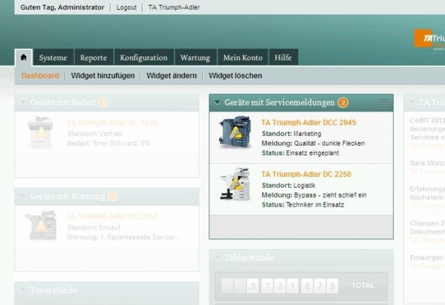 Software Infos & Software Tipps @ Software-Infos-24/7.de | Die Statusansicht im Dashboard-Ausschnitt zeigt, welche Serviceanforderungen an welchen Systemen mit welcher Meldung offen sind.