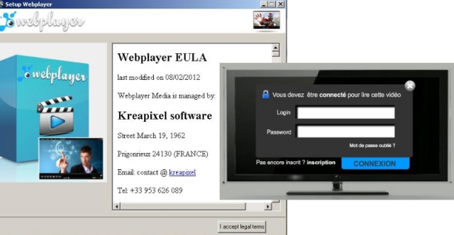 Software Infos & Software Tipps @ Software-Infos-24/7.de | EULA und Login-Fenster des Fake Web Player