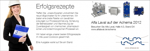Deutsche-Politik-News.de | Erfolgsrezepte teilen mit Alfa Laval auf der ACHEMA 2012