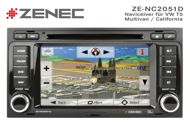 News - Central: Zenec ZE-NC2051D: Multimedia-Festeinbaunavigation fr VW T5 Multivan / California