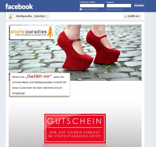 Deutsche-Politik-News.de | Stiefelparadies ist jetzt auch bei Facebook und tauscht Gutscheine gegen Likes
