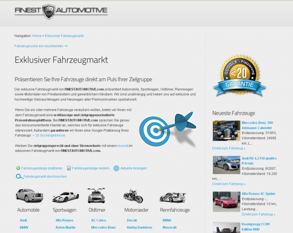 Auto News | Der exklusive Fahrzeugmarkt von FINESTAUTOMOTIVE.com garantiert Top-Platzierungen bei vielen Suchmaschinen.