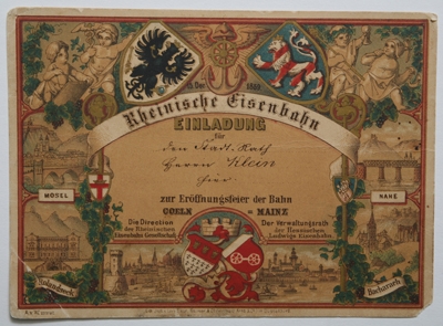 Deutsche-Politik-News.de | Rheinische Eisenbahn: Einladung zur Erffnung der Strecke Cln-Mainz vom 15.12.1859