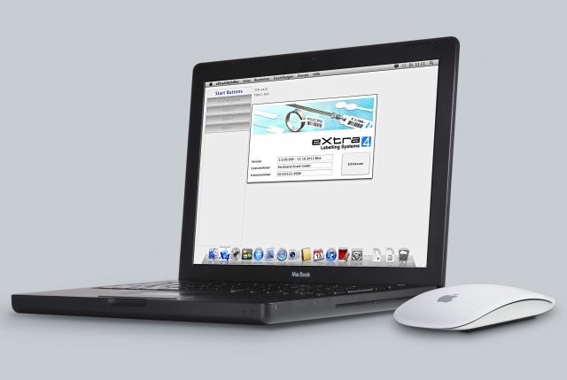 Notebook News, Notebook Infos & Notebook Tipps | Apple MacBook mit dem Erffnungsbildschirm der Etikettendruck-Software eXtra4mac