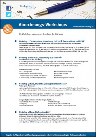 Abrechnungs-Workshops für Zahnarztpraxen
