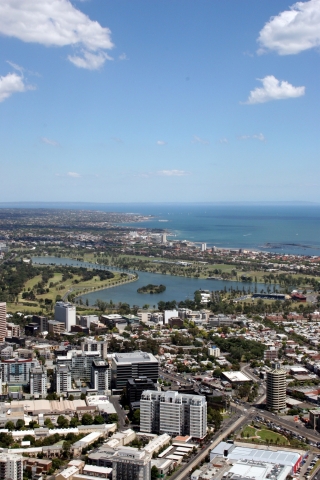 Tickets / Konzertkarten / Eintrittskarten | Blick auf die Rennstrecke rund um Albert Park Lake und die Port Phillip Bay, Melbourne