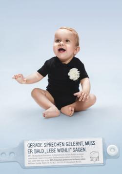 Babies & Kids @ Baby-Portal-123.de | Foto: Schockierend, aber wahr - das sind die Anzeigenmotive, die Jung von Matt/Neckar fr MPS e.V. entworfen hat: >> Gerade sprechen gelernt, muss er bald Lebe wohl! sagen <<.