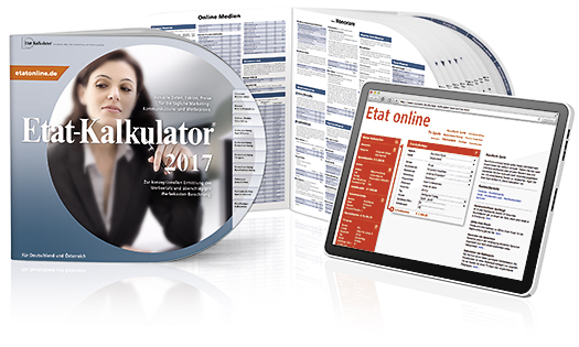 Der Etat-Kalkulator Print und die online-Version bieten alle wichtigen Werbepreise auf einen Blick
