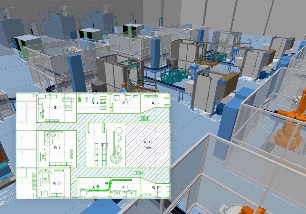 Fabrik in 2D entwerfen und automatisch 3D Aufstellpläne erhalten 