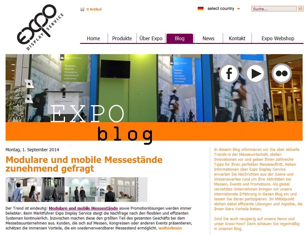 CMS & Blog Infos & CMS & Blog Tipps @ CMS & Blog-News-24/7.de | Der neue Expo-Blog bietet als aktuelle Informationsbrse Trends und Wissenswertes rund um die Live-Kommunikation sowie praktische Tipps fr die erfolgreiche Teilnahme an Messen, Events und Promotions. Foto: Expo Display Service