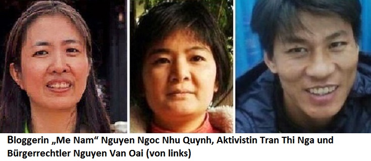 Bloggerin Me Nam Nguyen Ngoc Nhu Quynh, Aktivistin Tran Thi Nga und Brgerrechtler Nguyen Van Oai (von links)