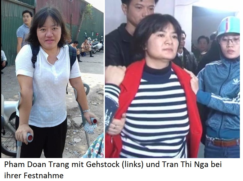 Foren News & Foren Infos & Foren Tipps | Pham Doan Trang mit Gehstock (links) und Tran Thi Nga bei ihrer Festnahme