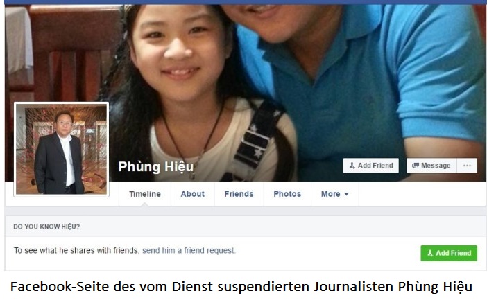 Forum News & Forum Infos & Forum Tipps | Facebook-Seite des vom Dienst suspendierten Journalisten Phng Hiệu