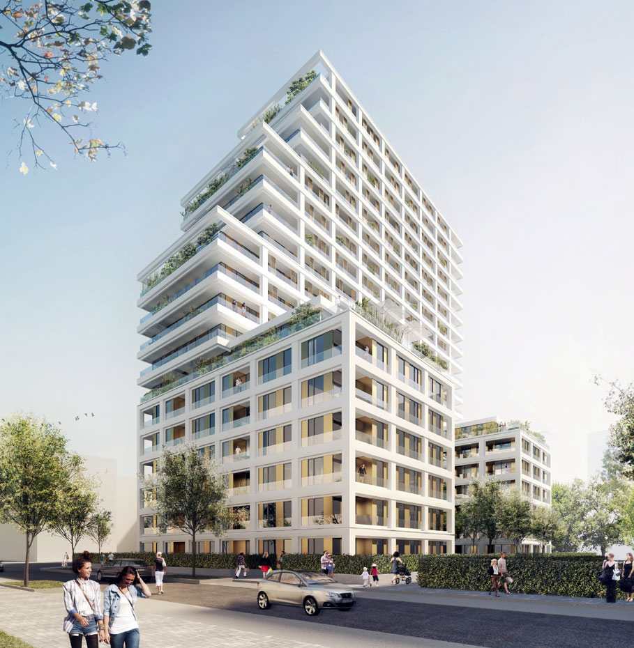 News - Central: 6B47 Real Estate Investors baut im Frankfurter Europaviertel ab 2016 das Wohn-hochhaus CASCADA. Das Gebude wird rund 60 Meter hoch und auf 21 Etagen 175 Eigentumswohnungen beherbergen. Quelle: 6B47