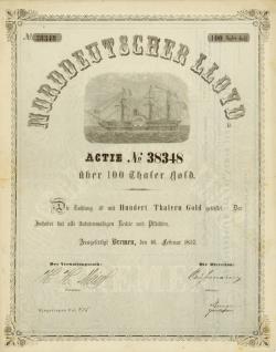 Historisches @ Historiker-News.de | Historiker News DE. Foto: Grnderaktie des Norddeutschen Lloyd aus dem Jahr 1857 - eine maritime Raritt.