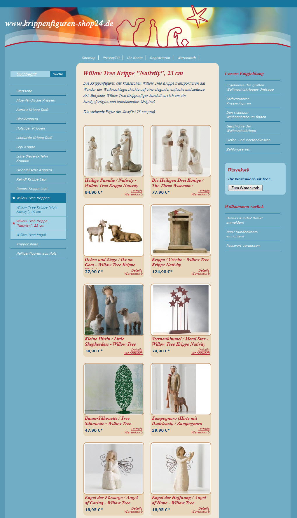 Im fnften Jahr seines Bestehens hat der Krippenfiguren-Shop24.de mit den Willow Tree Krippen von Susan Lordi erstmals Figuren aus dem Basismaterial Polyresin (ein Kunstharz) ins Sortiment aufgenommen.  | Freie-Pressemitteilungen.de
