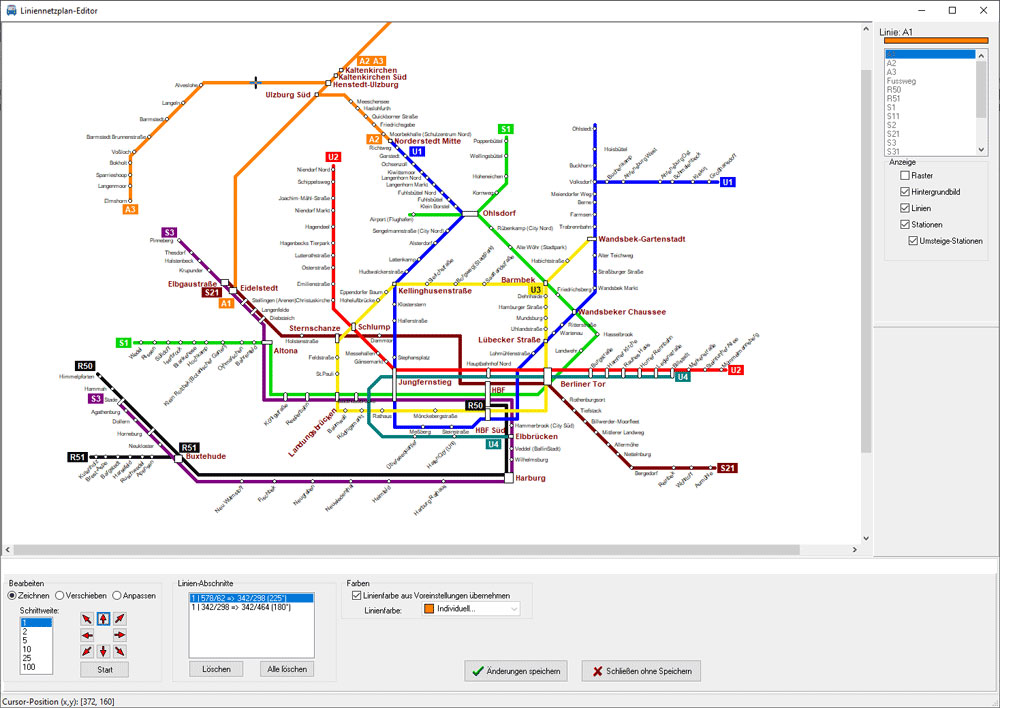 Screenshot Liniennetzplan-Editor von PTraffic Pro | Freie-Pressemitteilungen.de
